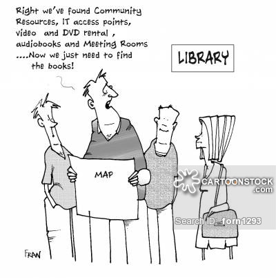 "Well we've found Community Resources, IT access points,video and DVD rental,audiobooks and meeting rooms...Now we just need to find the books..."